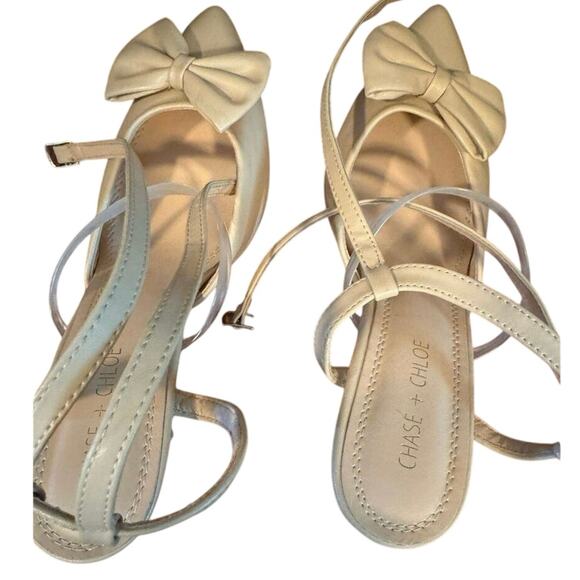 CHASE+CHLOE Halston Sandal Pumps Shoes Beige Color Bow 4.5 in, Size US 8.5M - Picture 8 of 11